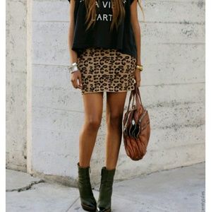 BCBGMAXAZRIA Camel Leopard Bandage Skirt