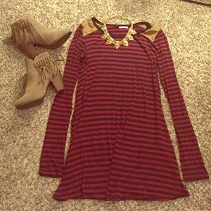 RED STRIPE PIKO DRESS