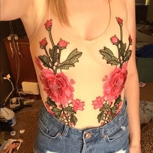 See through floral body suit