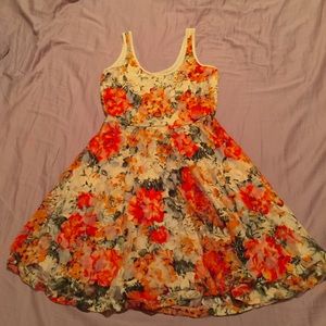 Peachy Floral Lace Skater Dress