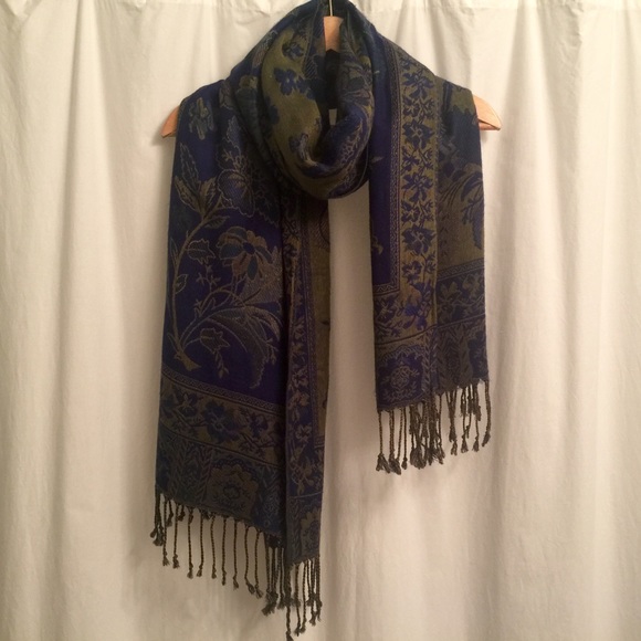 Navy Brocade Scarf