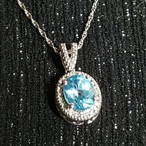 Blue Topaz & Diamond Sterling Silver Pendant