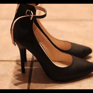 Anne Michelle Black Ankle Strap Heel