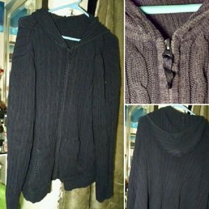 Hooded Zip Cable Knit Sweater