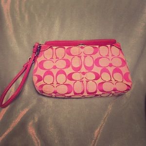 COACH hot pink signature fabric wristlet/clutch