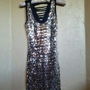 Body Central silver sequin cut- out dress.