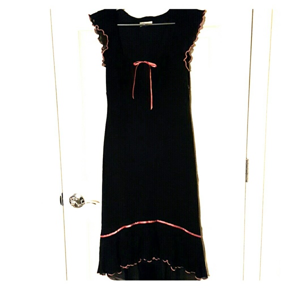 Black high low dress with pink ribbon