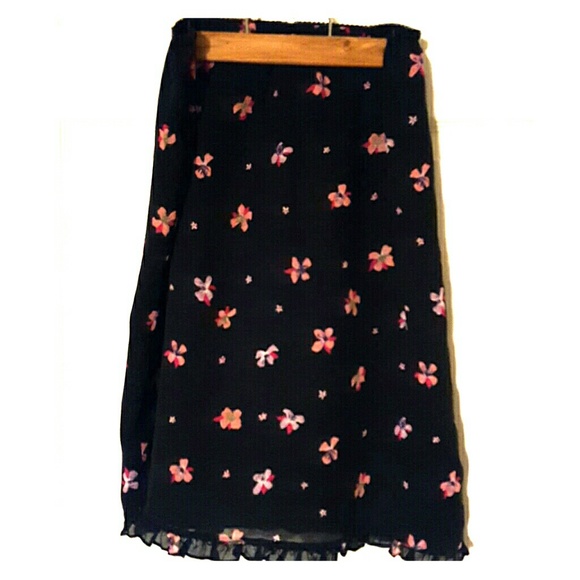 Black knee length skirt with pink flowers