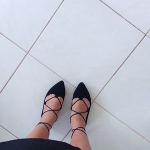 Black Lace up ballet flats👯