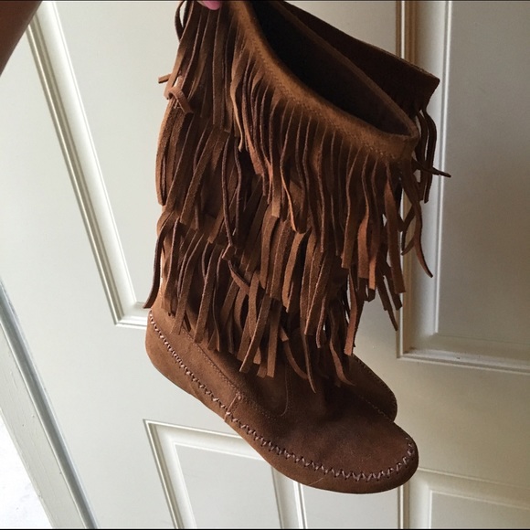Lauren Conrad Leather Fringe Moccasin Boots
