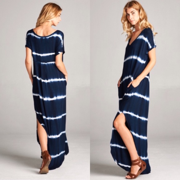 ❣LAST-S/M❣ Navy Tie Dye Maxi Dress - Picture 2 of 3