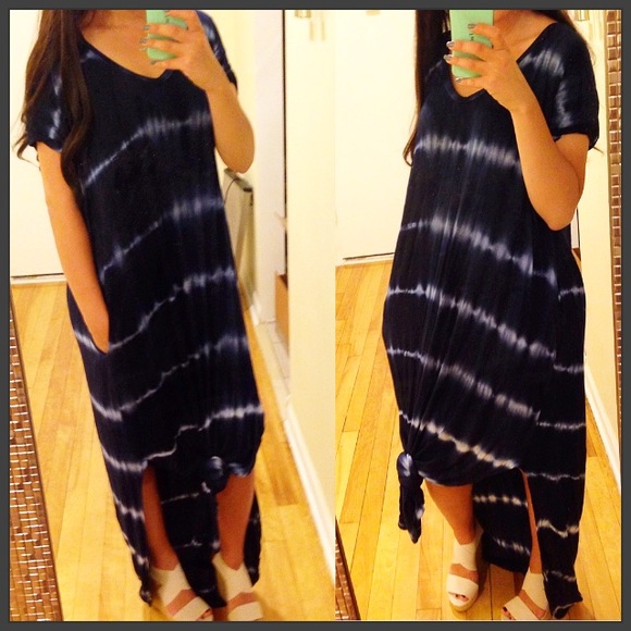 ❣LAST-S/M❣ Navy Tie Dye Maxi Dress - Picture 3 of 3