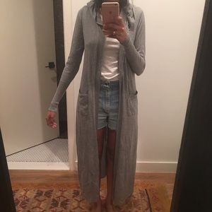 Long cardigan with hoodie