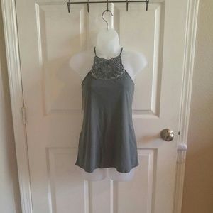 Grey top with crochet detail