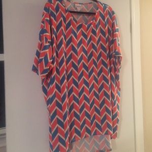 XL LuLaRoe Irma - orange, white and blue chevron