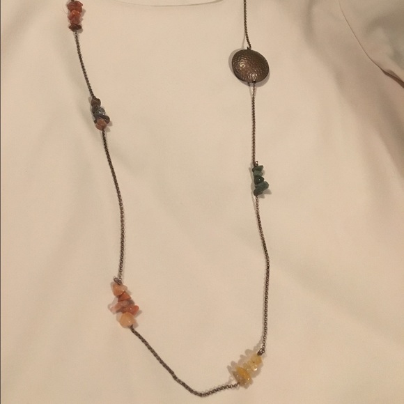 Artist-made brass assymetrical necklace with stone