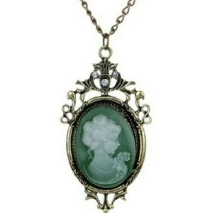 Vintage Green Cameo Necklace