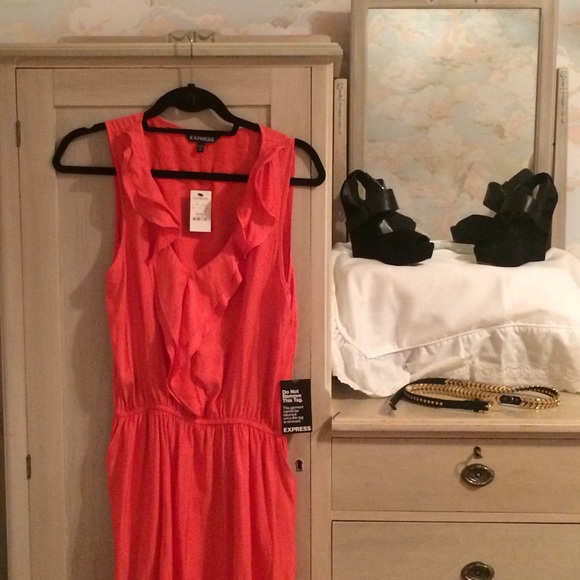 Express Coral Ruffle Dress