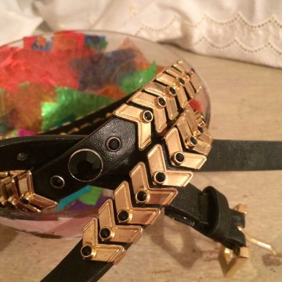 Zara Skinny Black Belt with Gold Detail