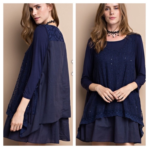 🌺HP 12/6🌺2FER LAYERED VOILE TOP WITH SEQUINS - Picture 2 of 3