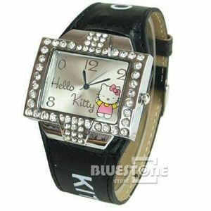 1 Hello Kitty Black Leather Strap Crystal Wrst wat