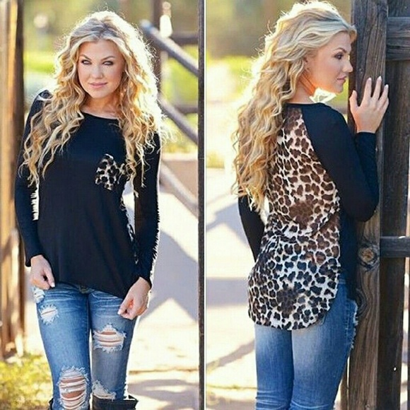 Leopard Chiffon Long Sleeved T-shirt Spring/Autumn