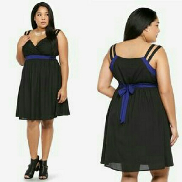 Torrid colorblock swing dress in black and blue