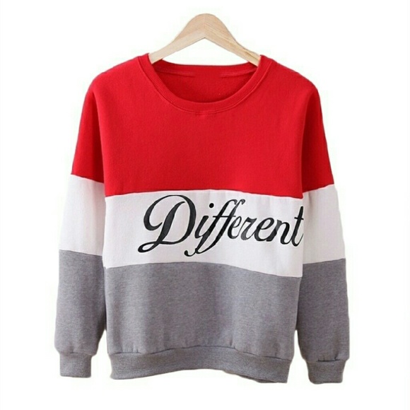 Mixed Colors Letters Sleeved Fleece Sweater Hedgin