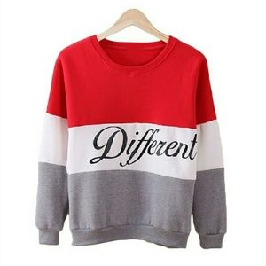 Mixed Colors Letters Sleeved Fleece Sweater Hedgin