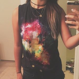 Galaxy Print Cut Off Tank