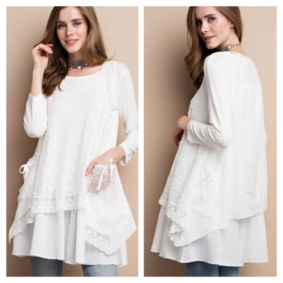 GORGEOUS 2FER LAYERED VOILE TOP WITH SEQUINS! - Picture 2 of 3