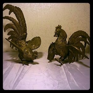 Pair of Bronze Roosters