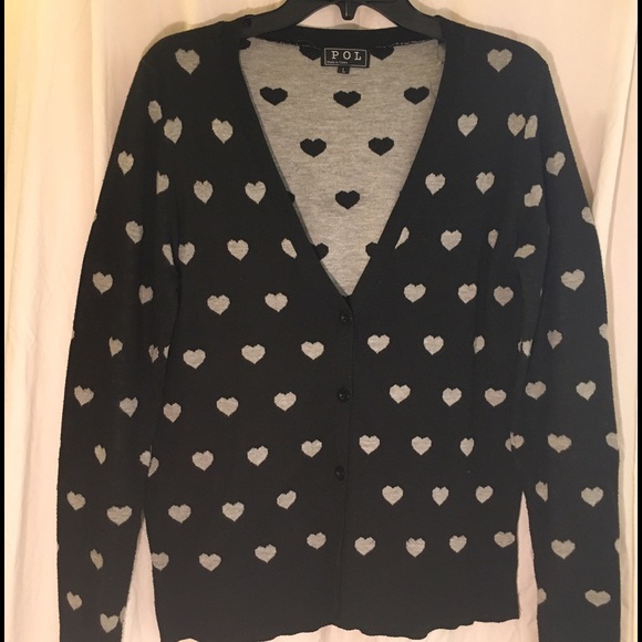 Pol Black Cardigan with Grey Hearts