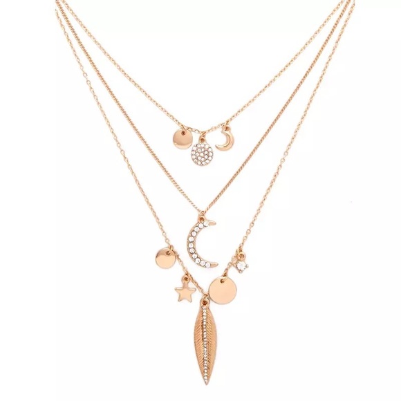 Back in Stock Star and moon multi layer necklace - Picture 2 of 3