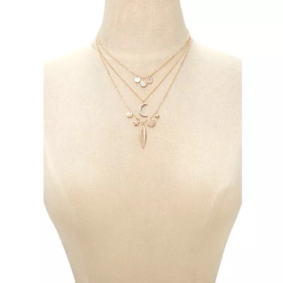 Back in Stock Star and moon multi layer necklace - Picture 3 of 3