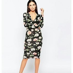 NWT ASOS Club L plunge neck floral midi dress