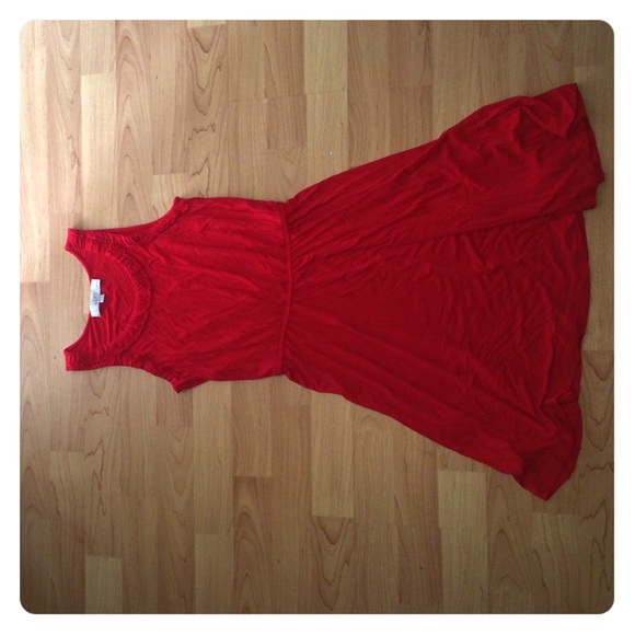 Red synched waist dress