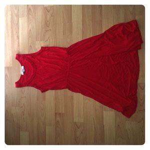 Red synched waist dress