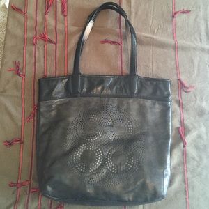 Coach smokey gray and black patent tote.