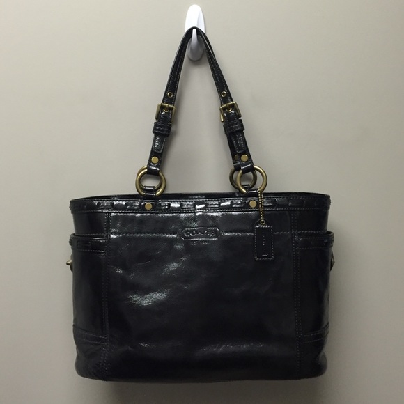 Black Patent Leather Coach Tote