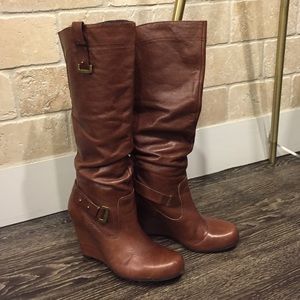 Brown Leather Guess Wedge Boot