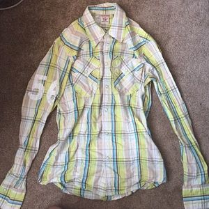 True religion plaid western snap button shirt
