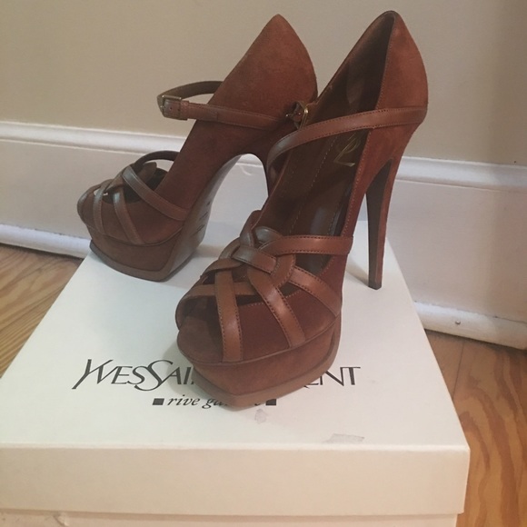 Ysl brown leather and suede brown heels with box