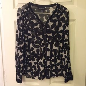 Black and white floral sheer button up with jewels