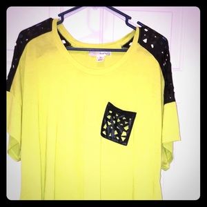 Yellow tunic with leather detailing