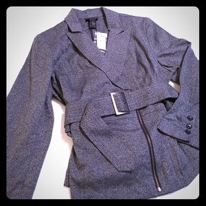 Heather Grey Belted Blazer with Side Zipper NWT