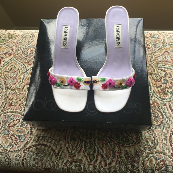 White slip-on beaded sandals