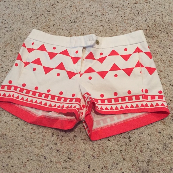 white and pink printed jcrew shorts