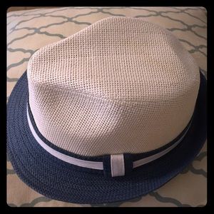 Blue and white hat