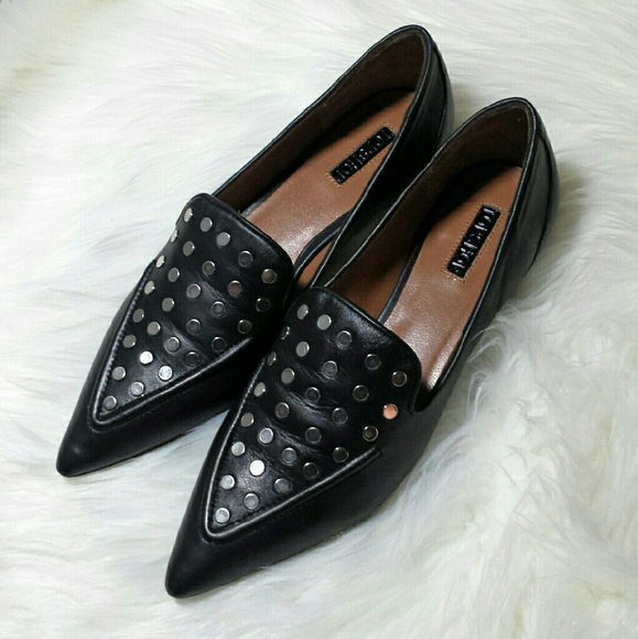 Pointy Toe Black/Silver Leather Loafers